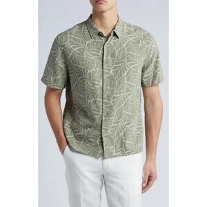 VINCE. Knotted Leaves Linen Blend Short Sleeve Button-Up Shirt Sz XL
